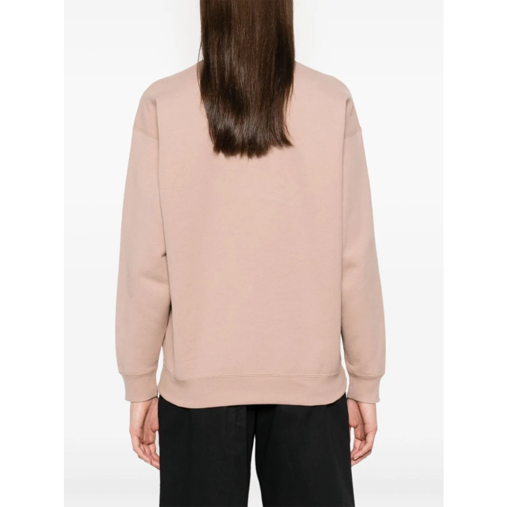 Saint Laurent Roze Crew Neck Sweater Geborduurd Logo Pink Dames