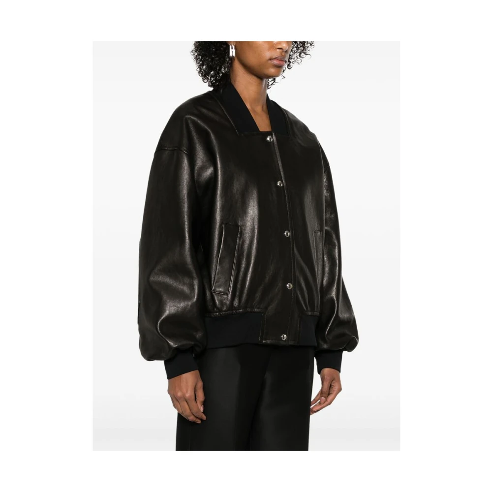 Khaite Zwart leren bovenkleding met drukknoopsluiting Black Dames