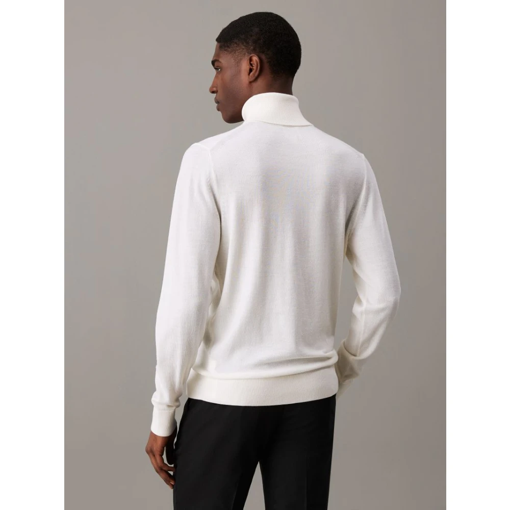 Calvin Klein Merino Wol Rolhals Trui White Heren