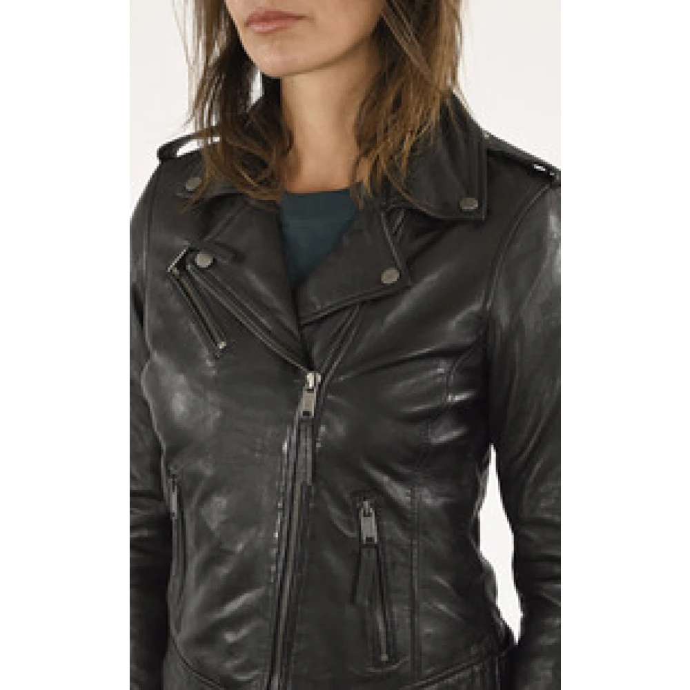 La Canadienne Zwarte Lam Leren Jas Black Dames