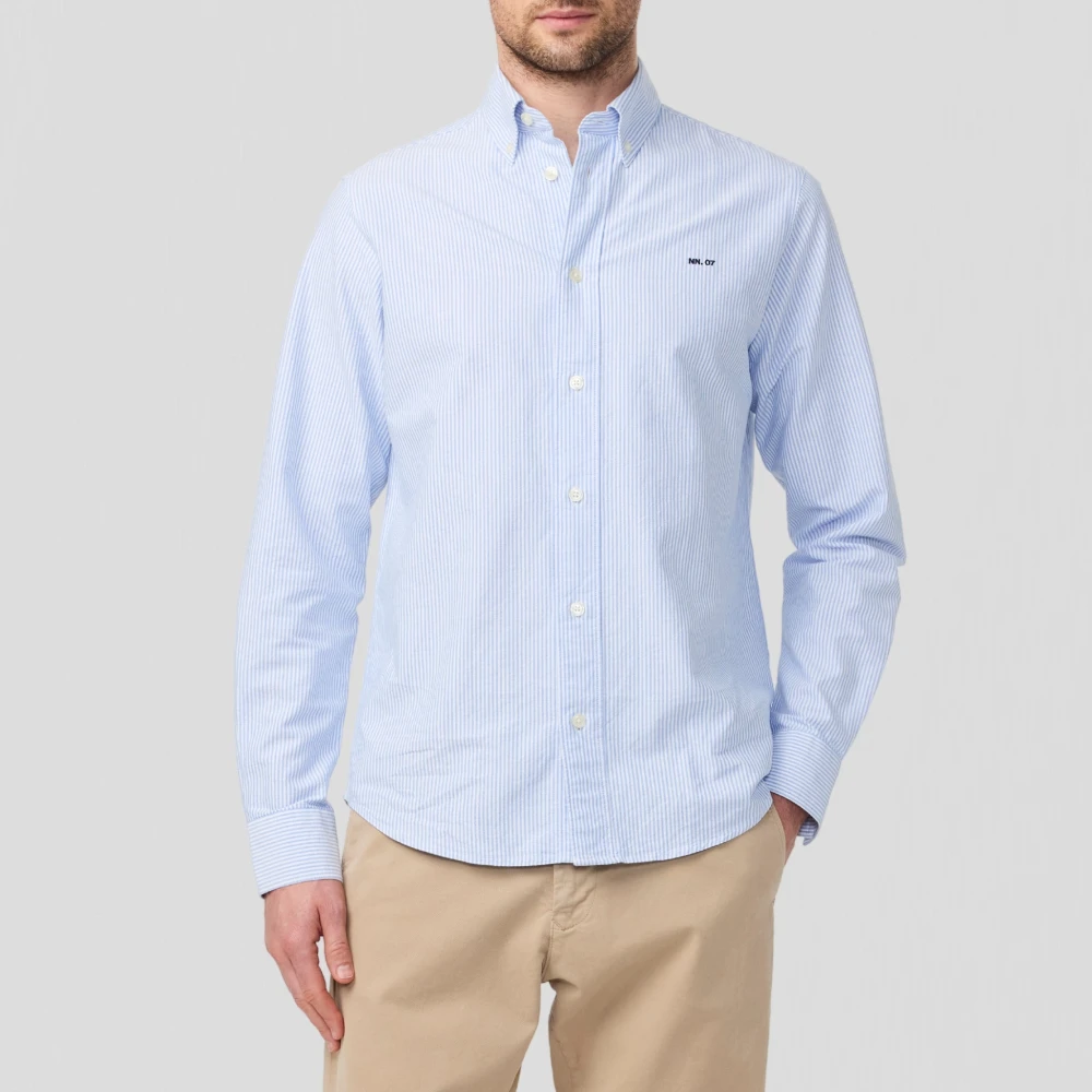 Nn07 Blauw Gestreept Oxford Overhemd Blue Heren