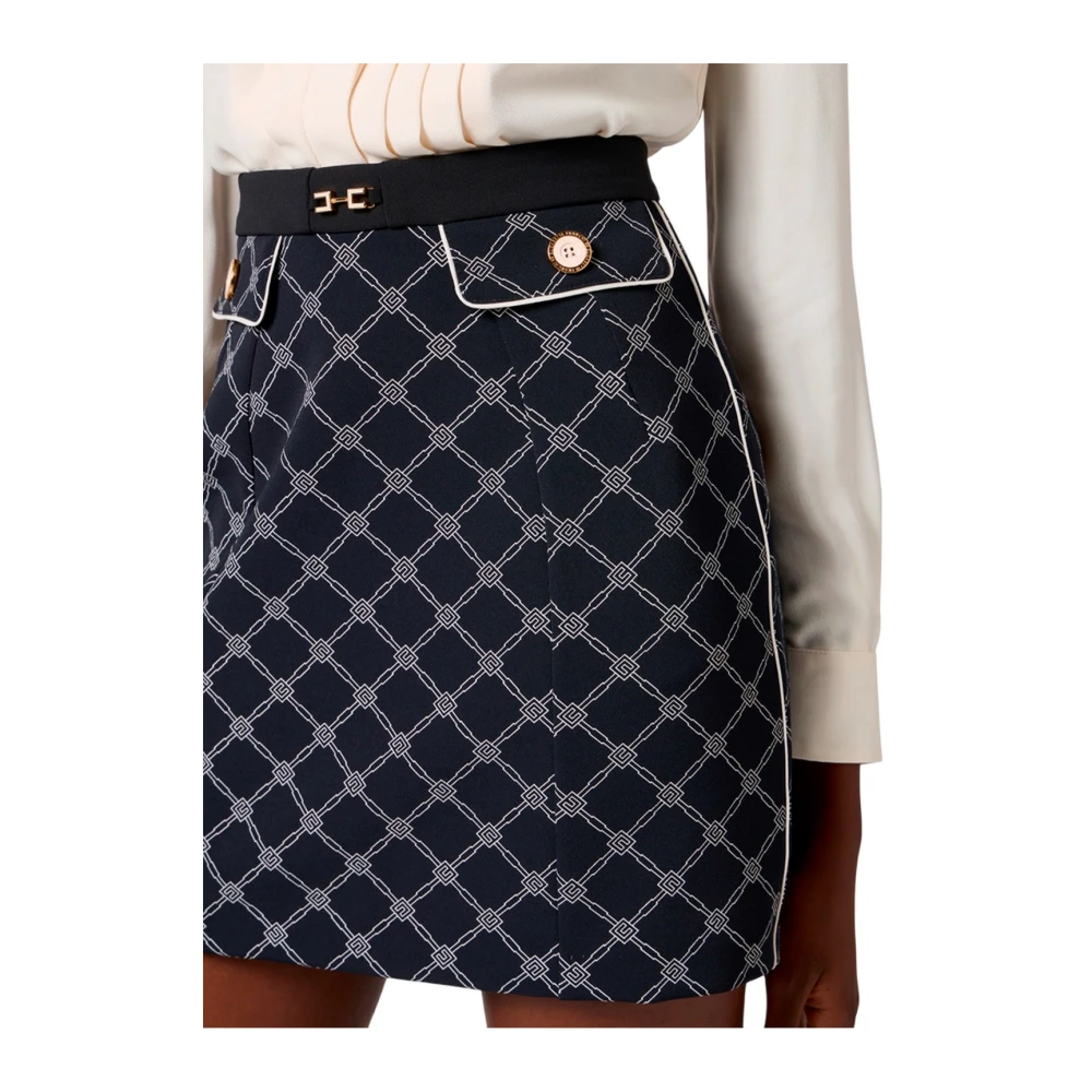Elisabetta Franchi Diamantprint Mini Rok Black Dames