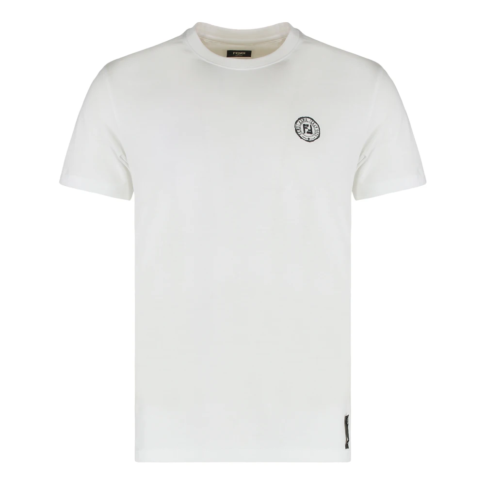 Fendi Men's White Ribbed Crew-Neck T-Shirt In Cotton Blend - T-Shirts - 2XL - Tops