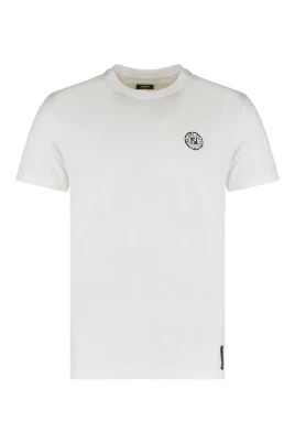 Räfflad crew-neck T-shirt i bomullsblandning