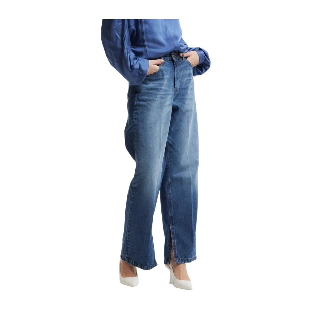 Kocca Blauwe Stone-Washed Wide Leg Jeans Blue Dames
