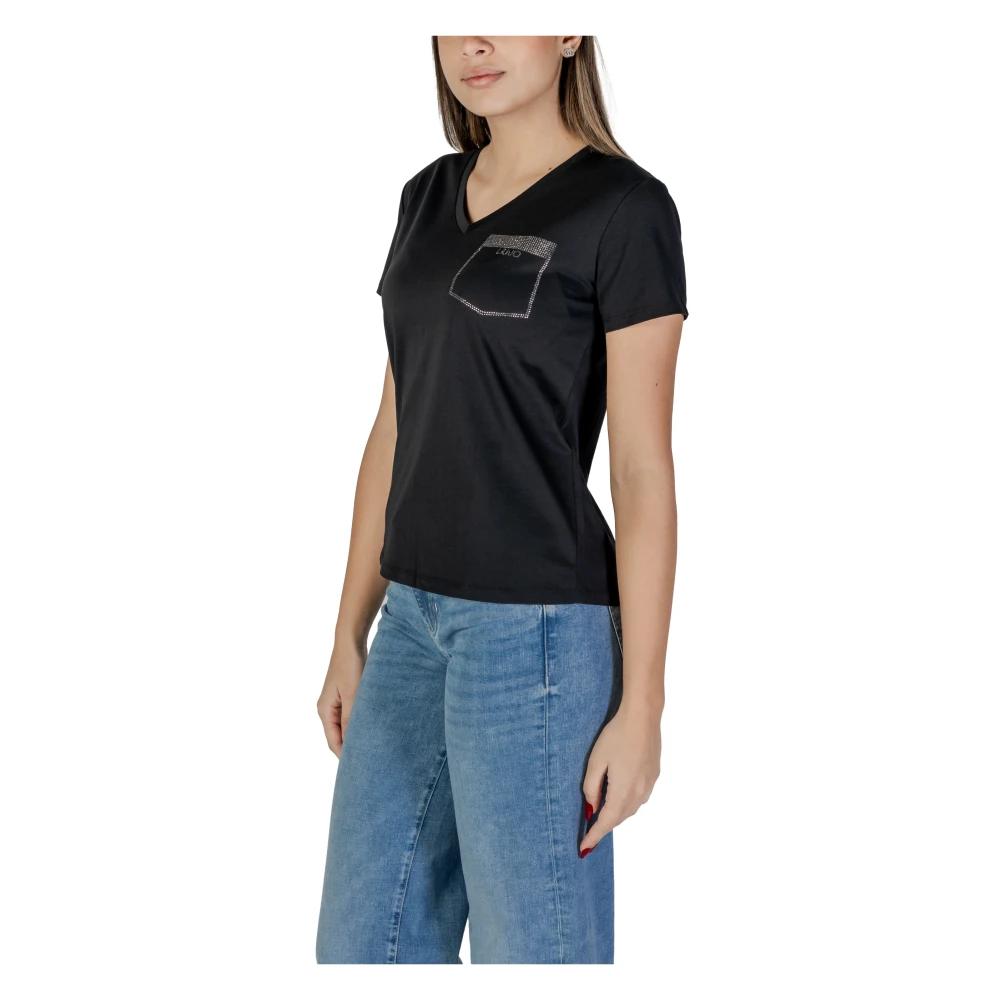 Liu Jo Korte mouw katoenen T-shirt collectie Black Dames