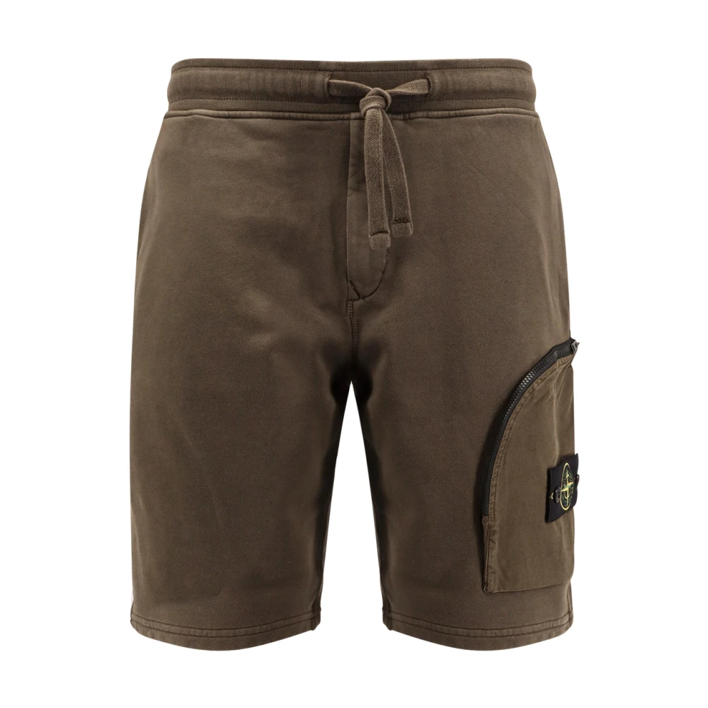 Stone Island Men's Green Shorts With Pockets And Logo