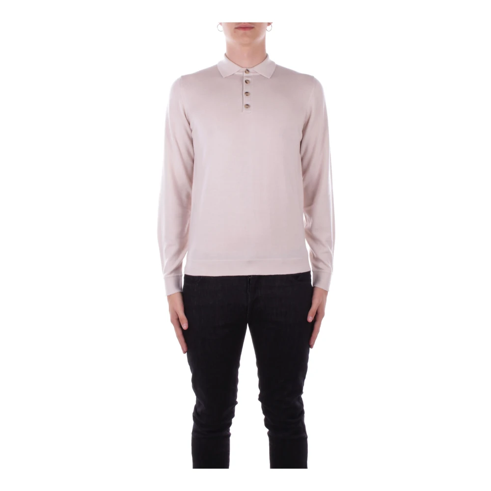 Alpha Studio Logo Front Button Polo Shirt Pink Heren