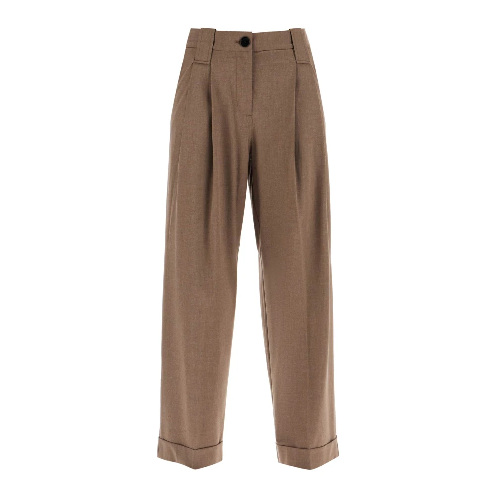 Ganni Bruine Plooi Losse Casual Broek Brown Dames