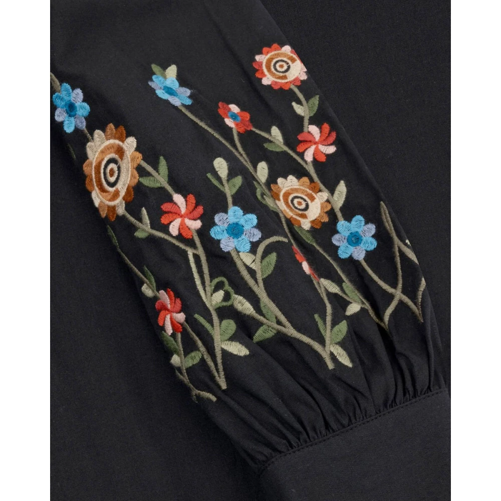 Ydence Bloemenblouse met lange mouwen Black Dames