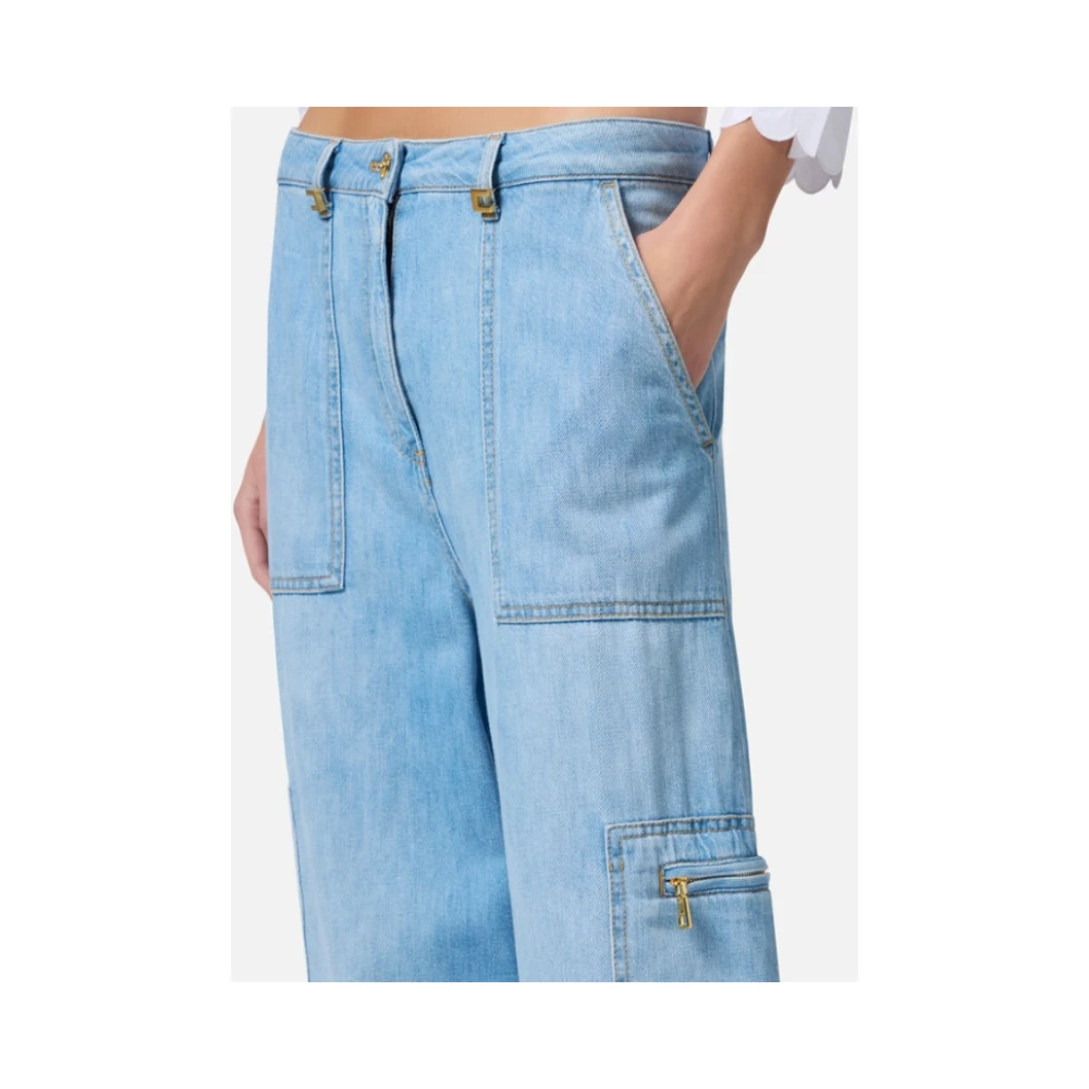 Elisabetta Franchi Heldere Blauwe Cargo Denim Broek Blue Dames