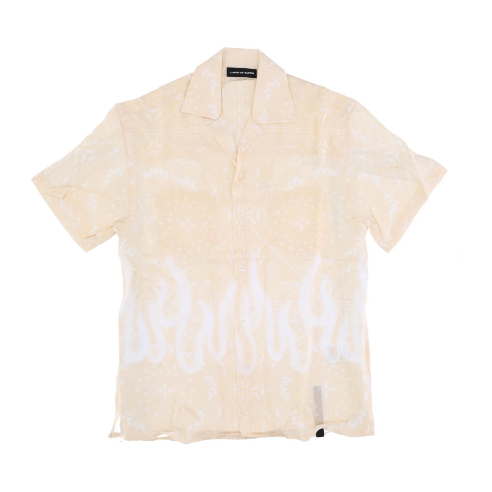 Vision Of Super Men's Beige Flames Bandana Short Sleeve Shirt - Short Sleeve Shirts - M - Shirts