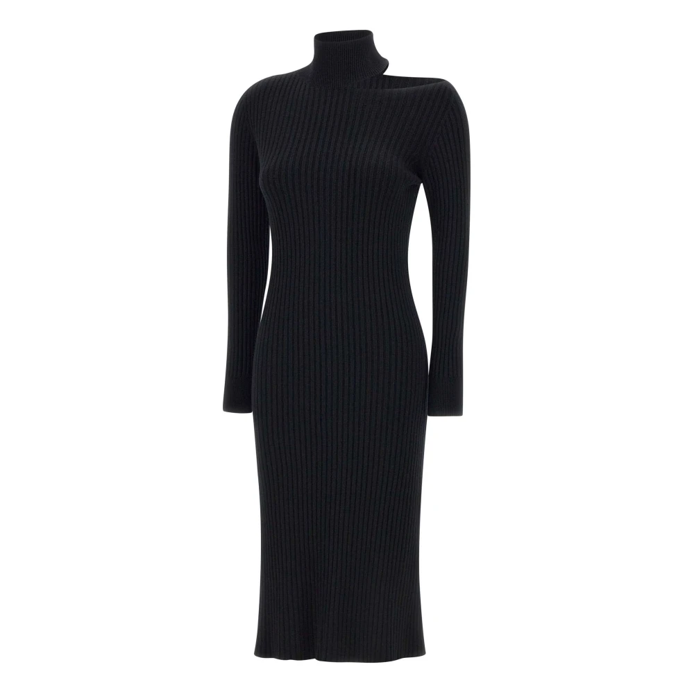 Kaos Zwarte Gebreide Jurk met Uitsnijddetail Black Dames