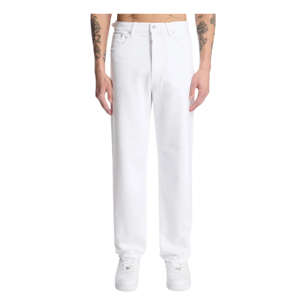 Haikure Men's White Straight Wide Leg Jeans With Adjustable Waistband - Straight Fit Jeans - W30 - Jeans