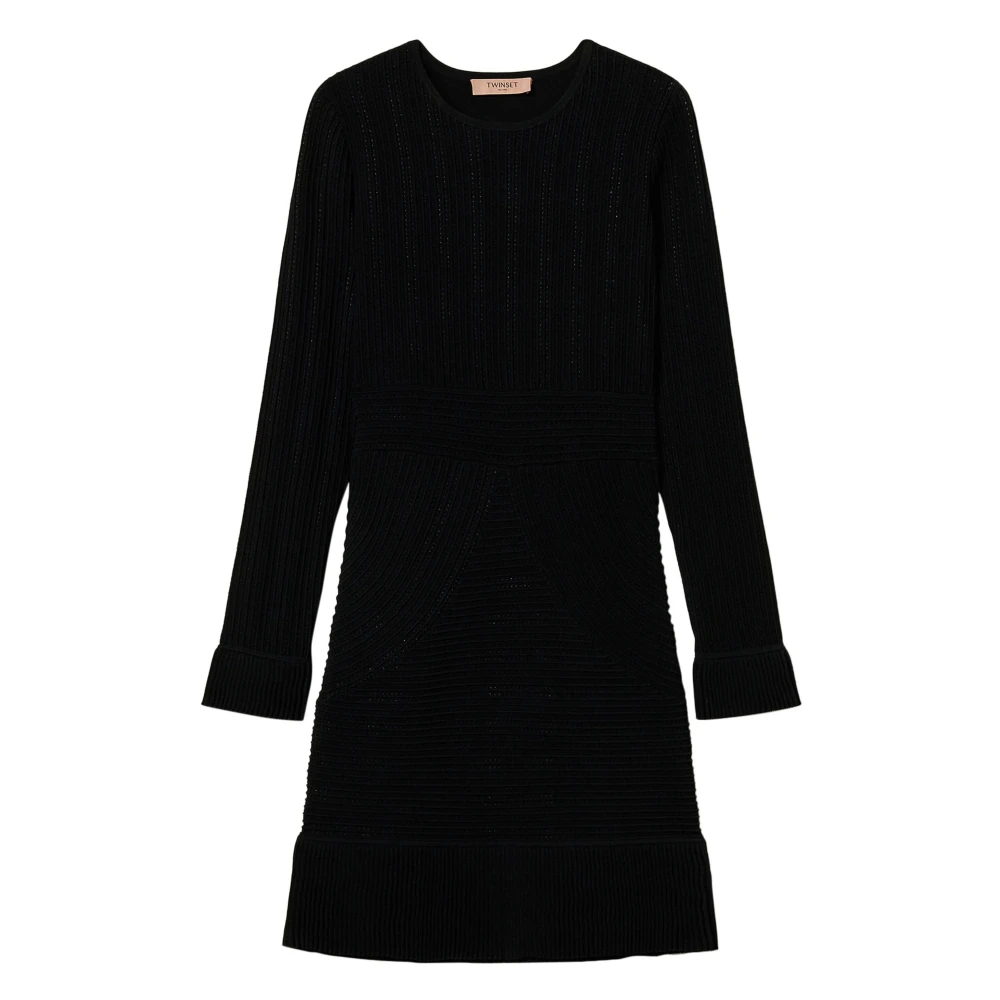 Twinset Women's Black Midi Dresses, L, Elegant Midi Dress