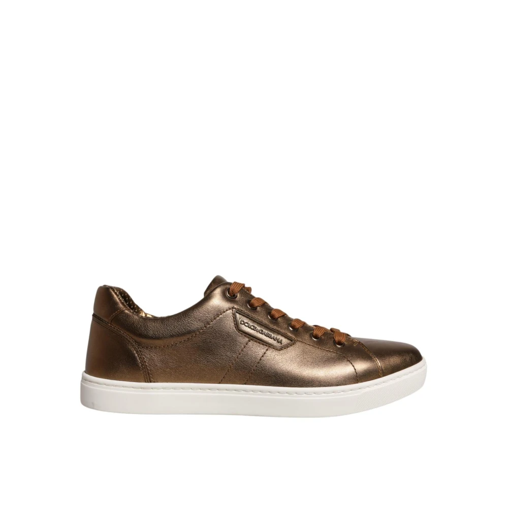 Dolce & Gabbana Metallic Leren Lage Sneakers Heren Schoenen Geel