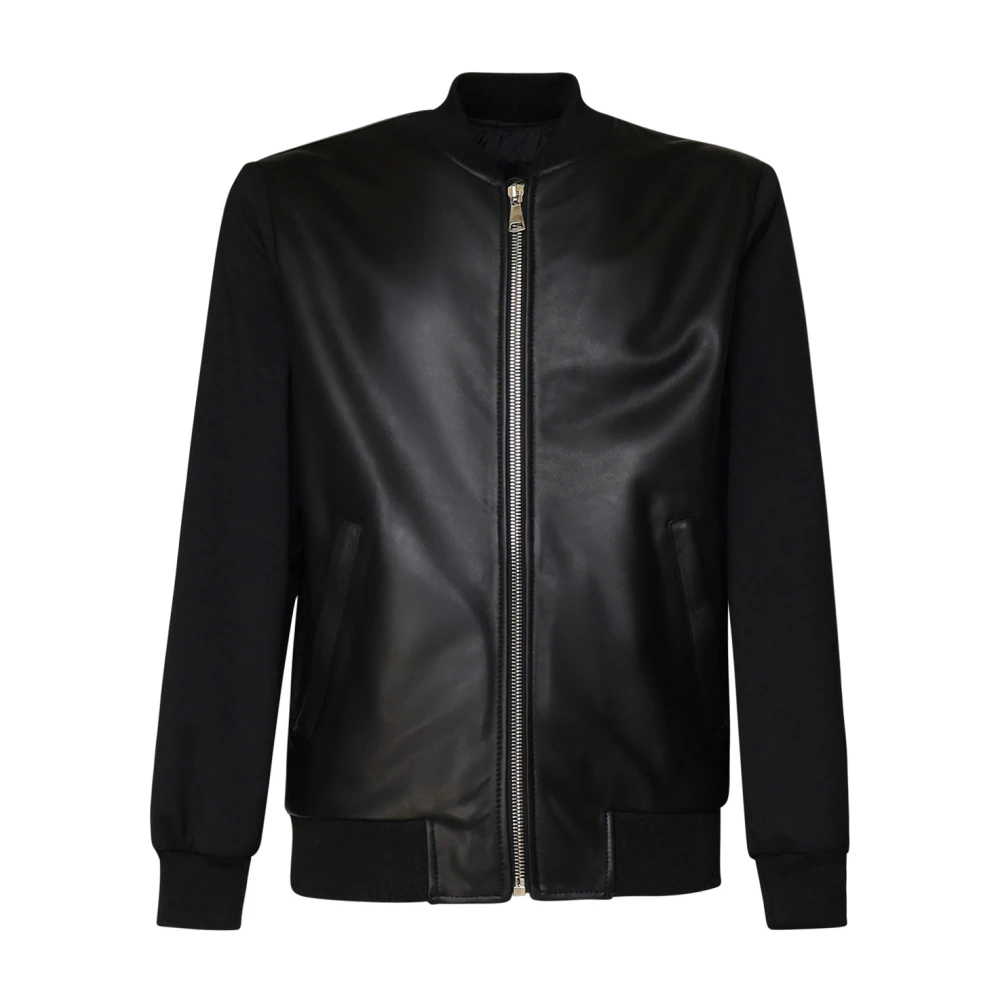 Giuliano Galiano Zwarte Leren Jas Rits Sluiting Black Heren