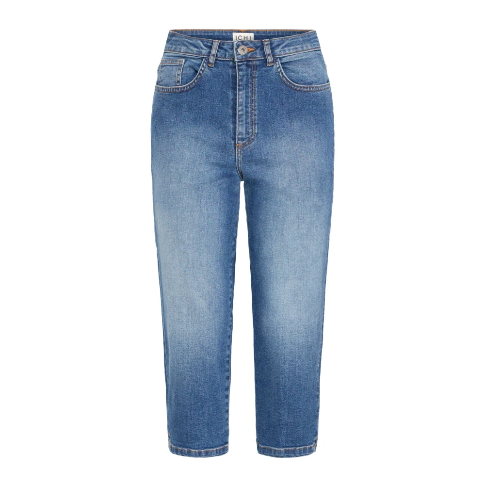 Ichi Blue High-Waisted Cropped Washed Trousers - Female - Cropped Jeans - S - Jeans