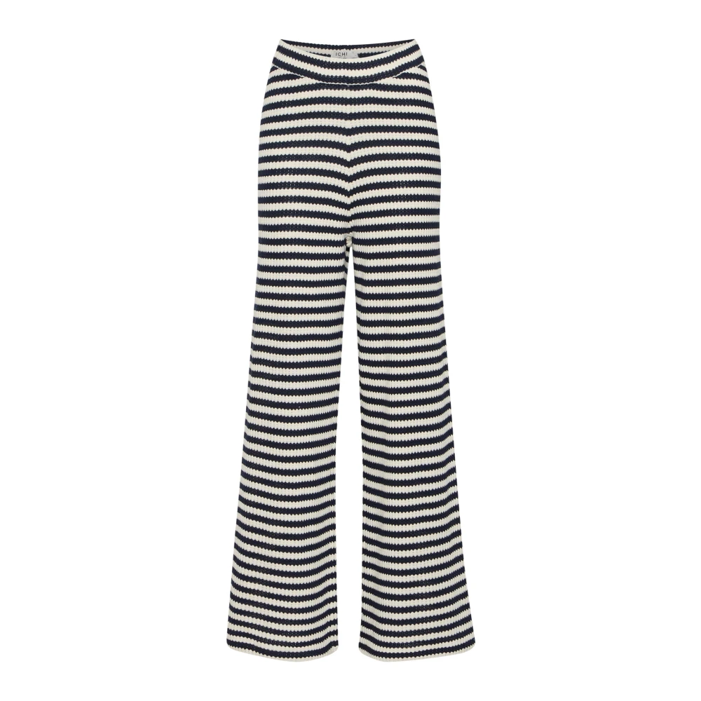 Ichi Gestreepte hoge taille rechte pijp broek Black Dames