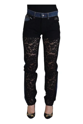 Blommig Spets Fram Denim Jeans
