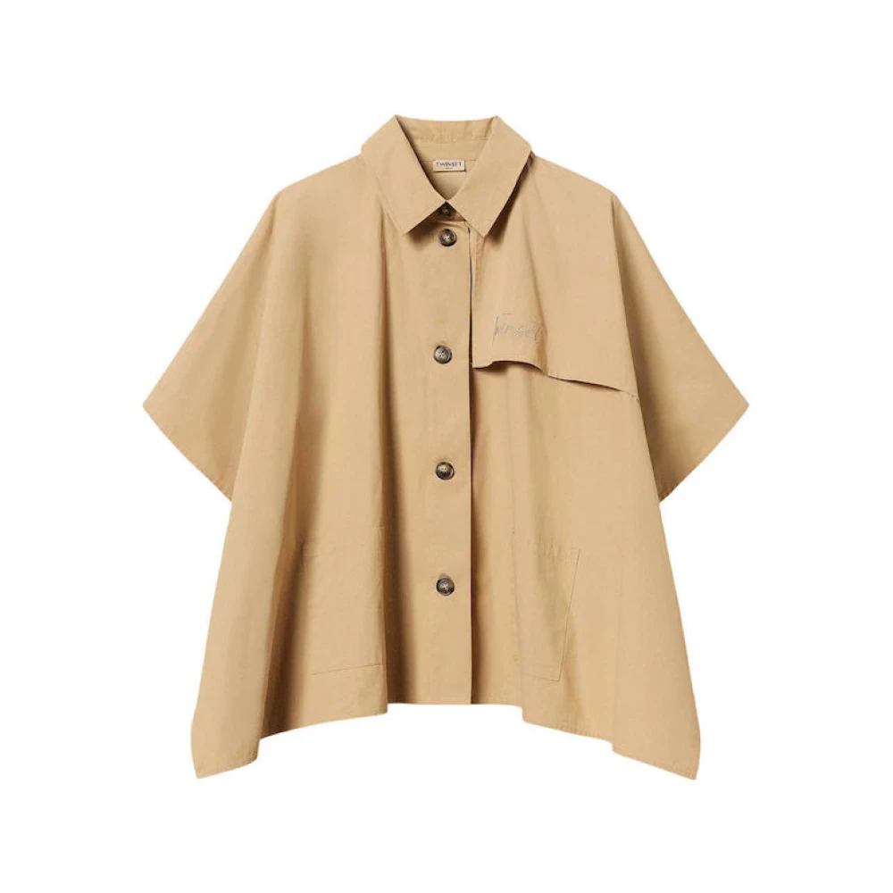 Twinset Women's Beige Ponchos, One Size, Cotton Gabardine Trench-Style Poncho