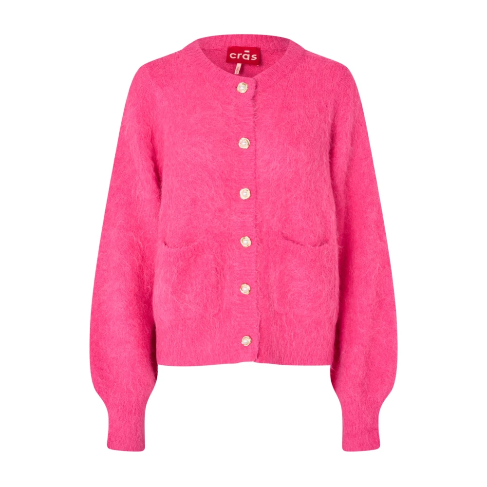 Cras Zachte Gebreide Vest met Decoratieve Knopen Pink Dames