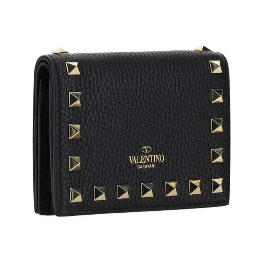 Valentino Garavani Studded Leren Portemonnee met Meerdere Compartimenten Black Dames
