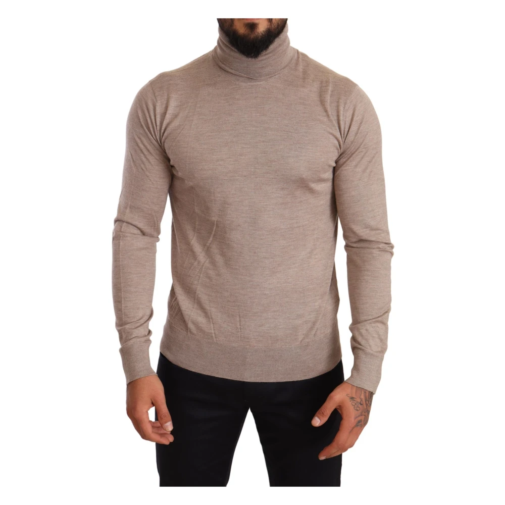 Dolce & Gabbana Beige Cashmere Silk Turtleneck Sweater Beige Heren