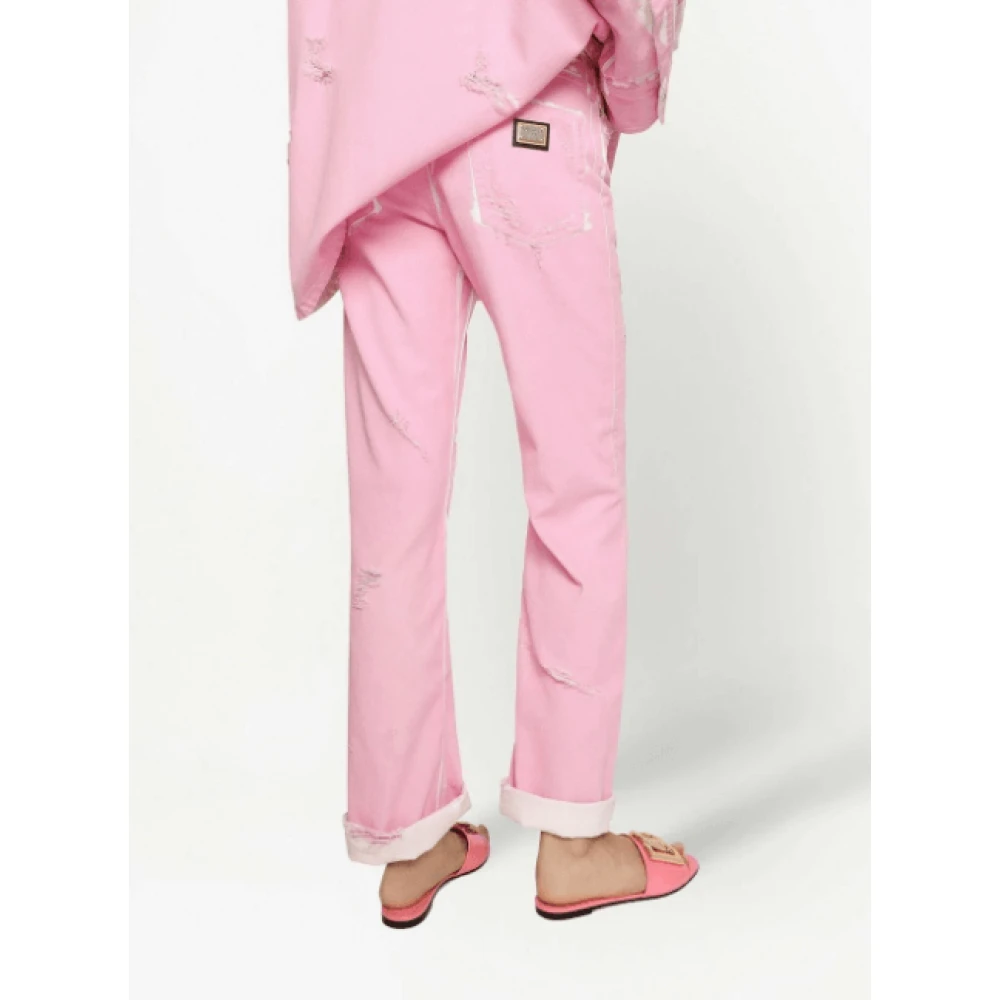 Dolce & Gabbana Roze Distressed-Detail Denim Jeans Pink Dames