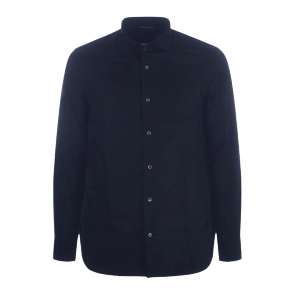 Emporio Armani Regular Fit Katoenen Shirt Marineblauw Logo Blue Heren