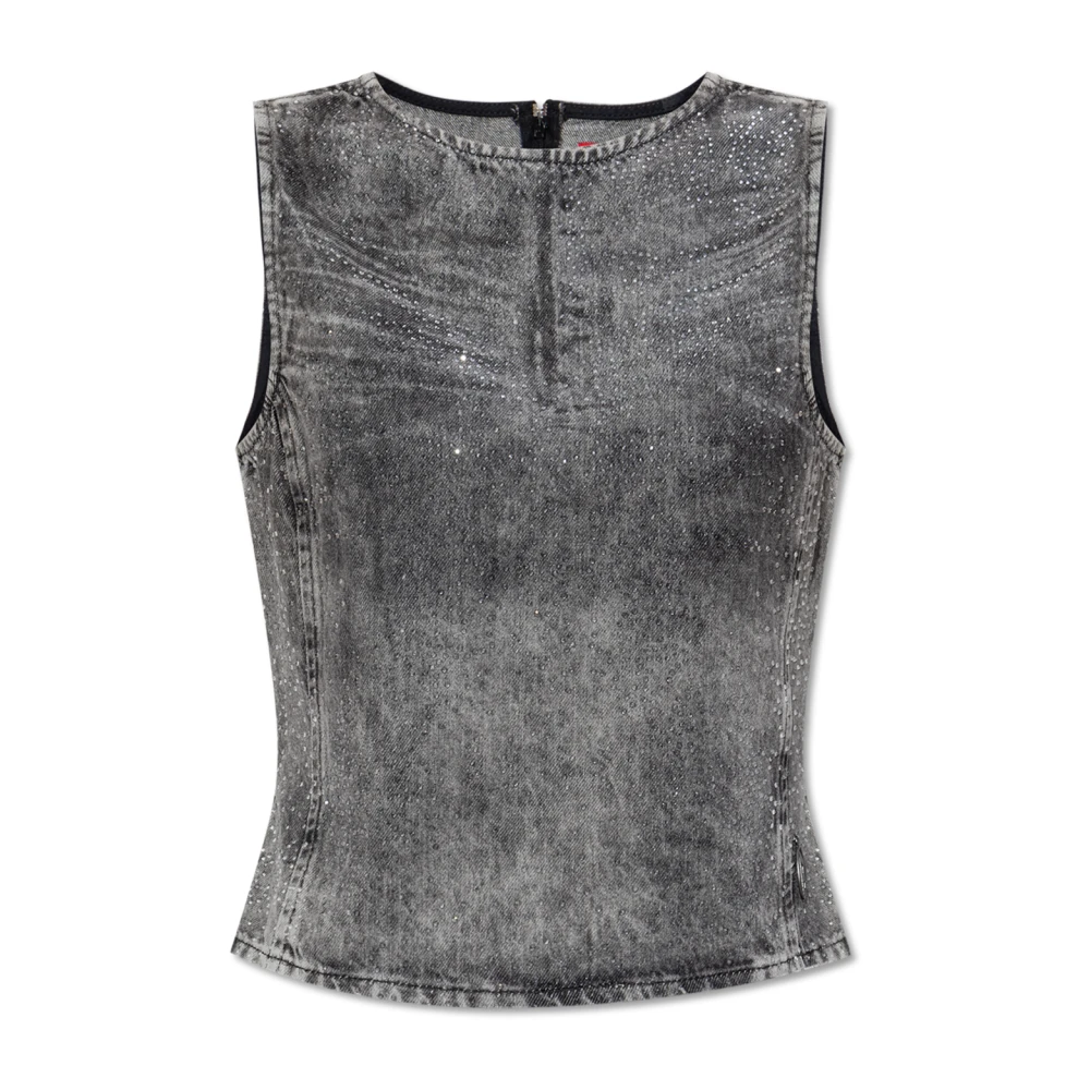 Diesel Mouwloze denimtop met strass Gray Dames