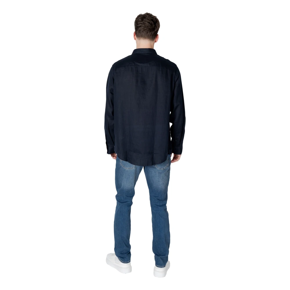 Armani Exchange Linnen Overhemd Lange Mouwen Lente Zomer Collectie Blue Heren