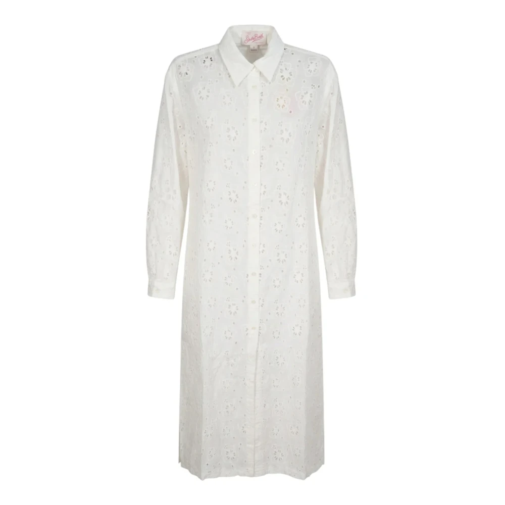 Mc2 Saint Barth White Adeline Long Sangallo Hibiscus Shirt - Female - Shirt Dresses - Xs - Dresses