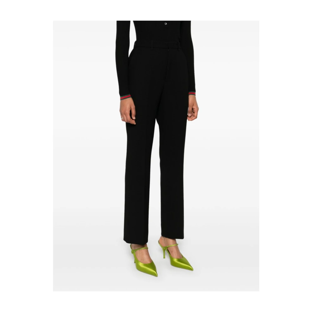 Gucci Zwarte Wol Crepe Broek Rechte Pijp Black Dames