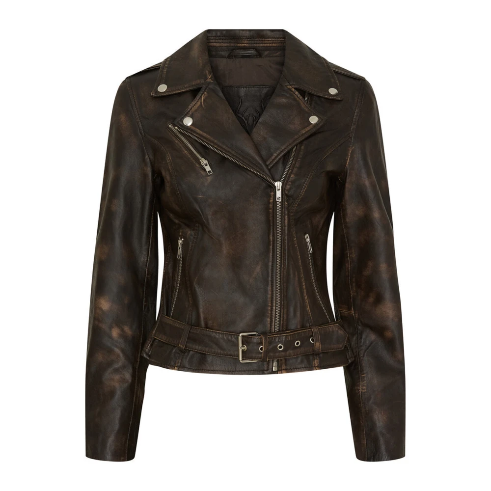 Notyz Trendy Biker Jacket Walnut Silver Acc Brown Dames