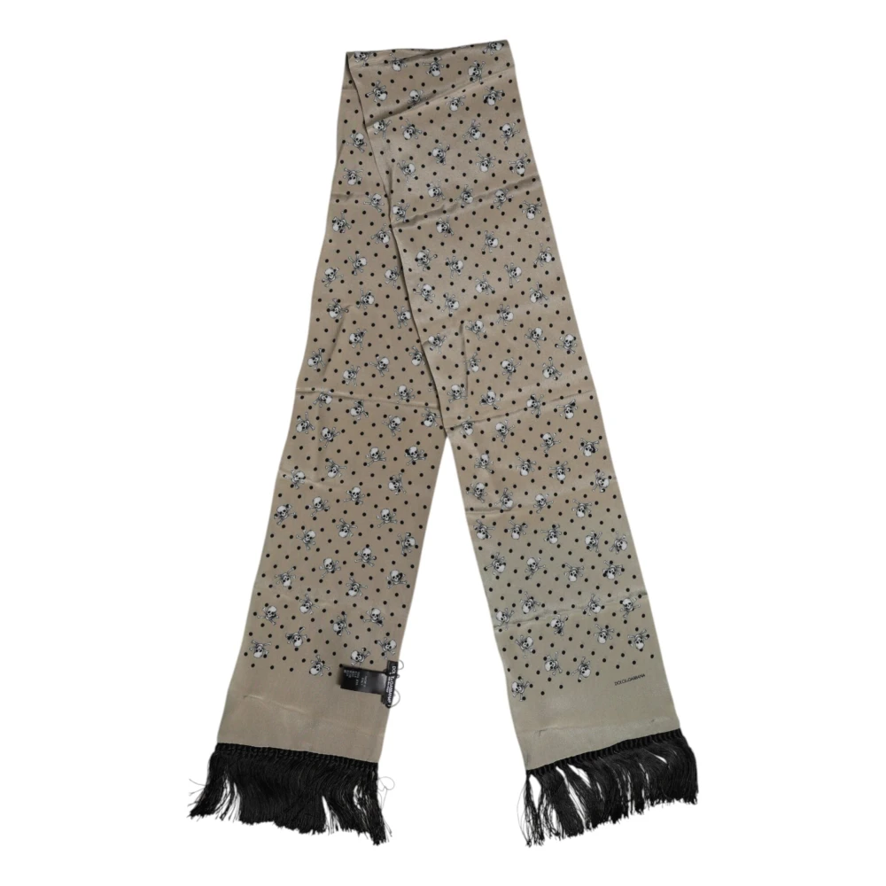Dolce & Gabbana Unisex Gray Silk Scarves, One Size, Skulls Silk Fringes Men Scarf