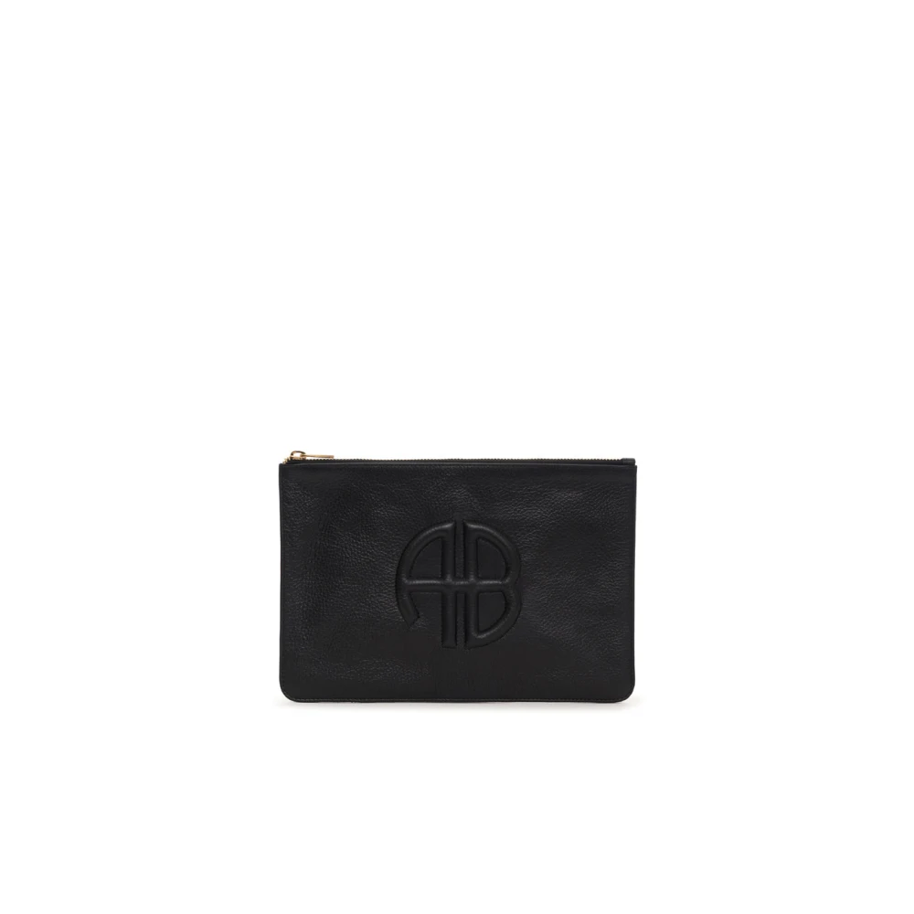 Anine Bing Zwarte Pebbled Leren Clutch Black Dames