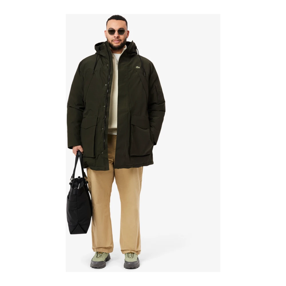 Lacoste Waterdichte Gewatteerde Parka Khaki Groen Green Heren