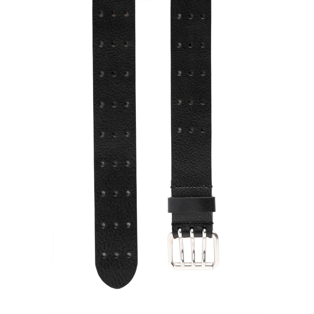 Diesel Leather belt with triple-prong buckle Black Heren