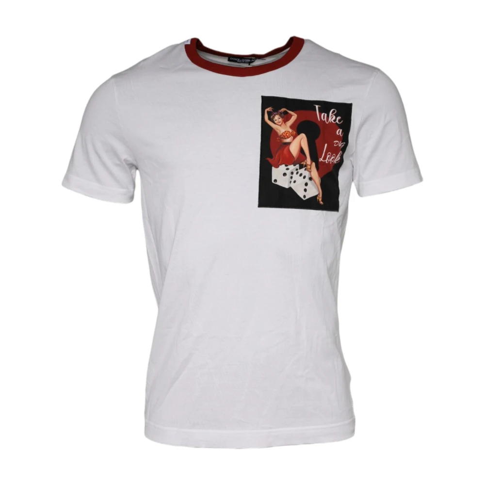 Dolce & Gabbana Men's White T-Shirts, S, Graphic Print Cotton Tee