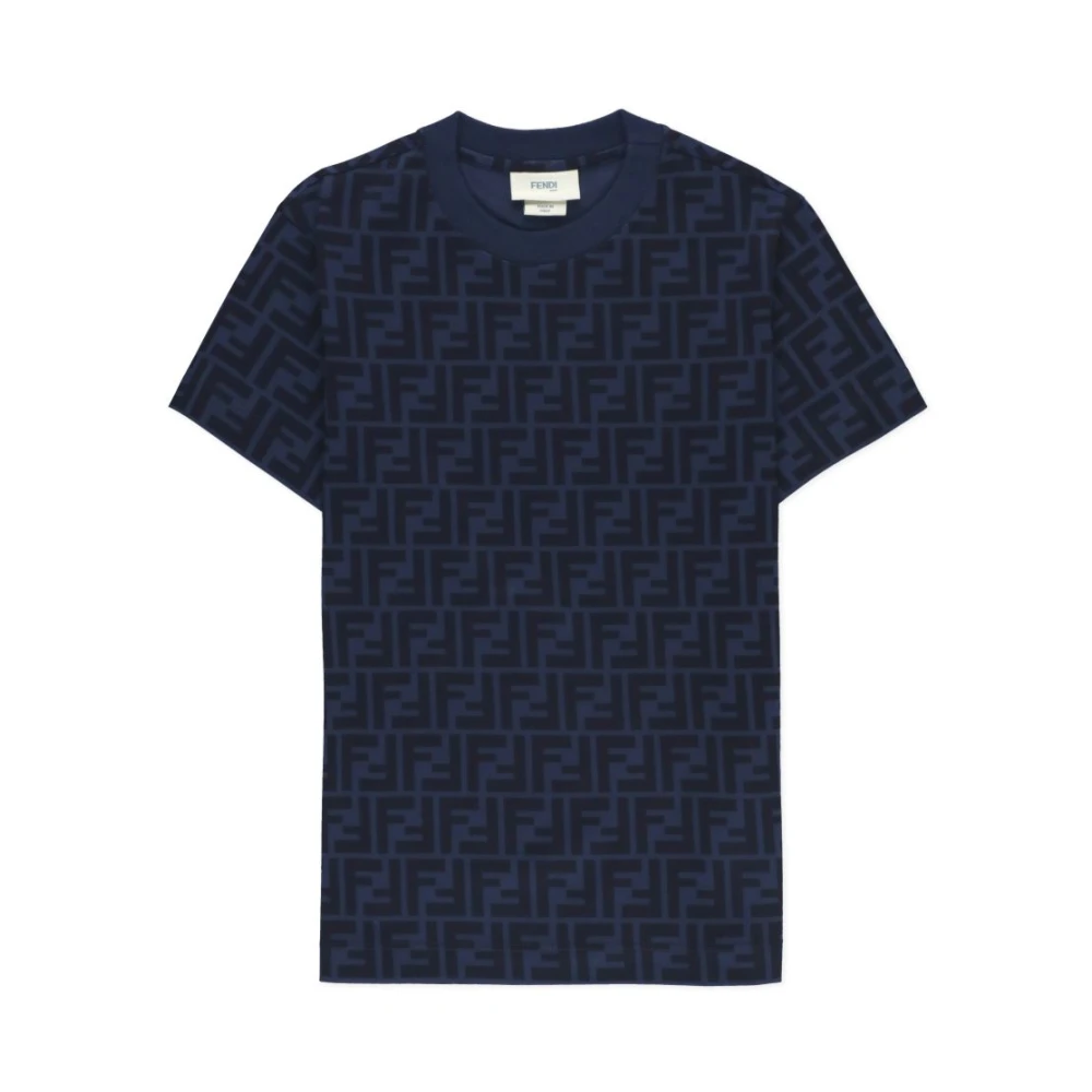 Fendi Blauwe Crewneck FF Motif T-shirts Blue Heren