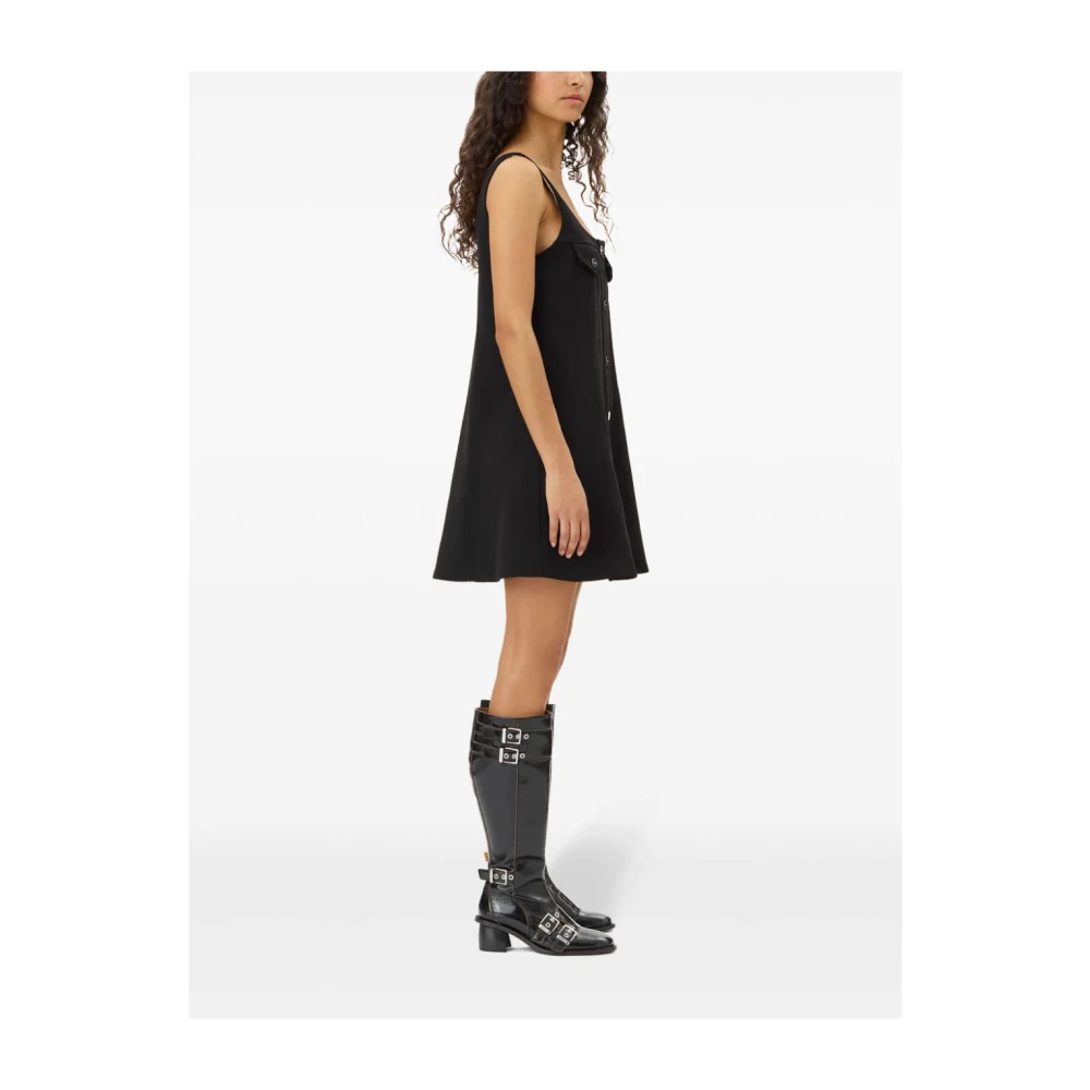 Ganni Zwarte Mouwloze Jurk met Vierkante Hals Black Dames