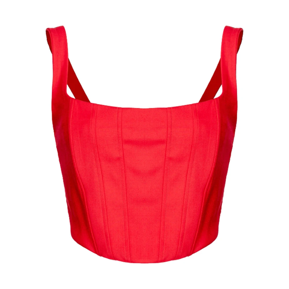 Pinko Axelbandslös Viskos Bustier Topp Red, Dam