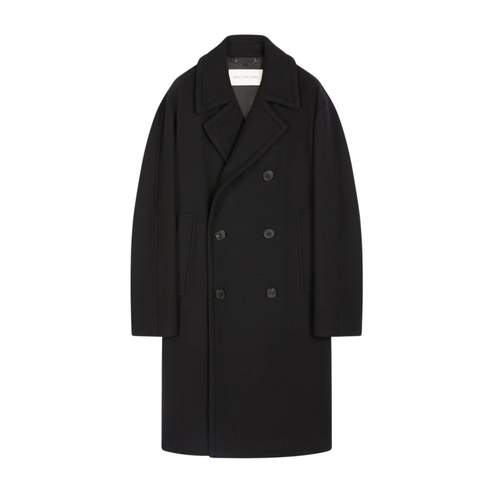 Dries Van Noten Wollen Loose Fit Mac Jas Black Heren