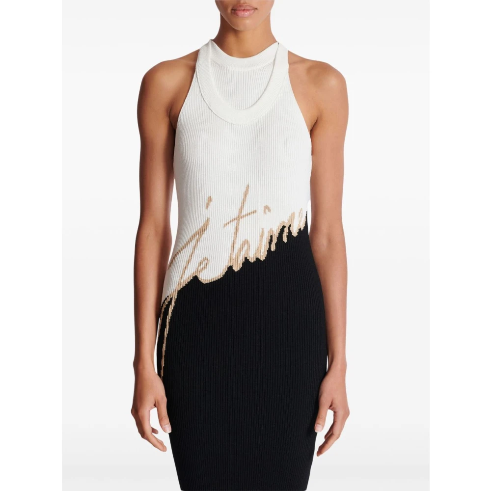 Balmain Midi-jurk met logo-intarsia White Dames