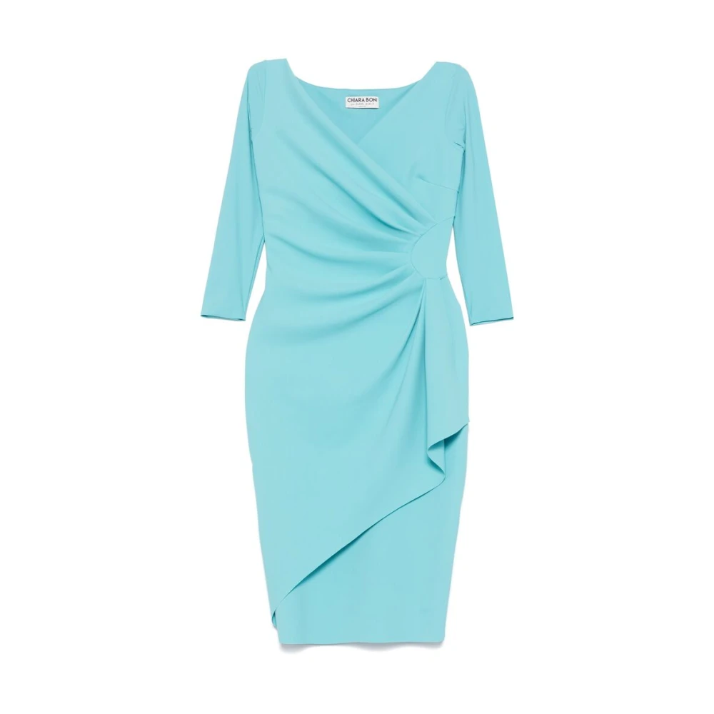 Chiara Boni Turquoise Gedrapeerd Kruisnek Jurk Blue Dames