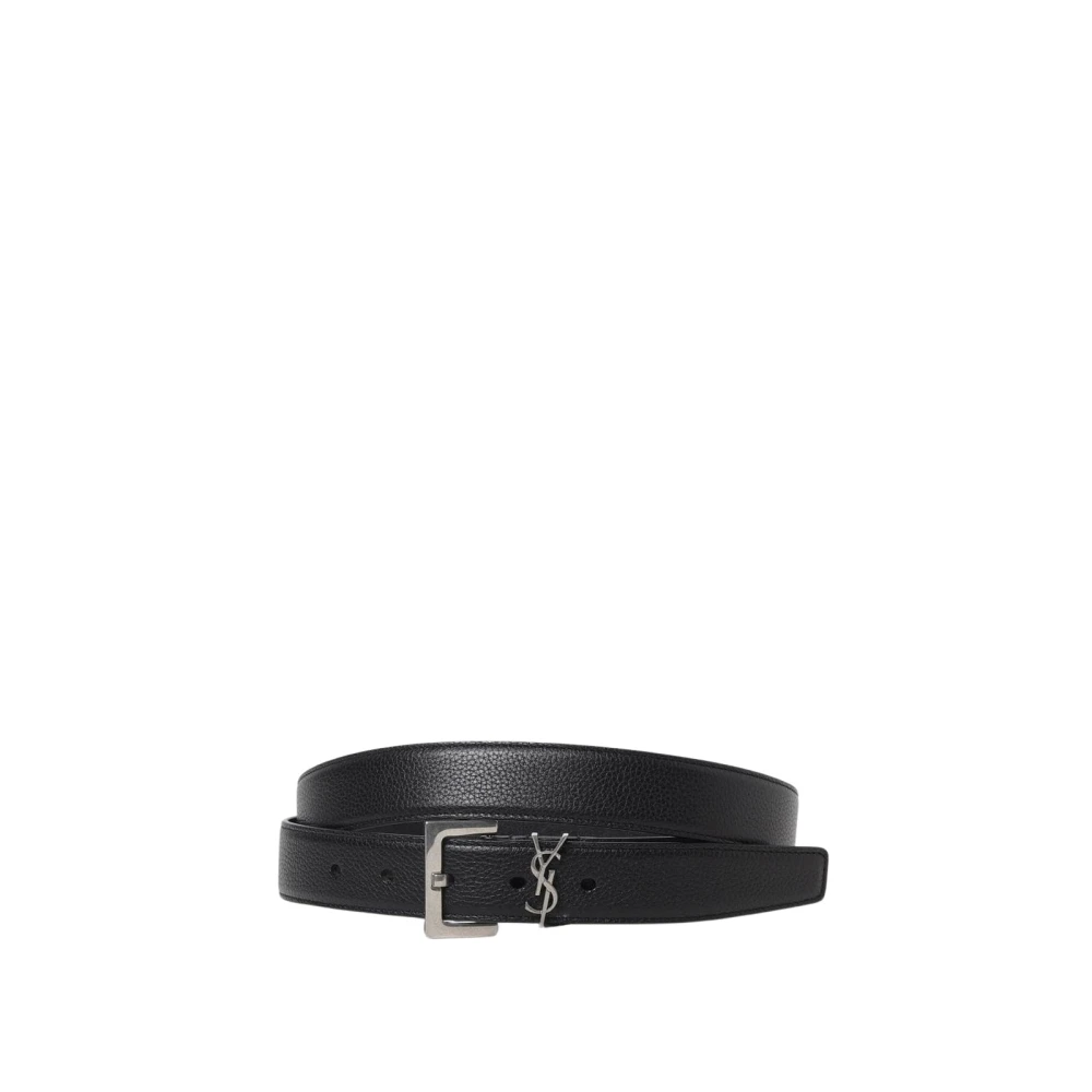 Saint Laurent Men's Black Belts, 80 Cm, Leather Belt With Ysl Buckle
