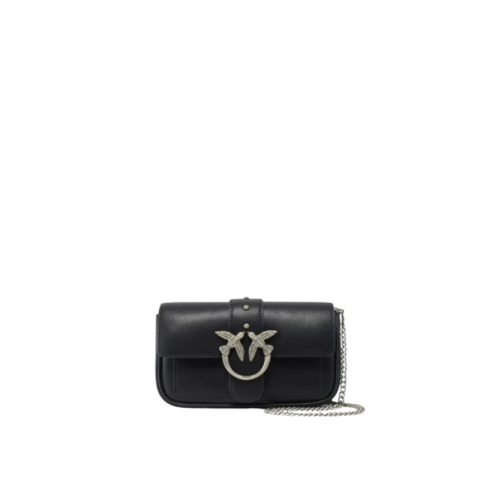 Pinko Vrouw Zwart Tassen Dames, One Size, Leer, Love Birds Avond Clutch Tas