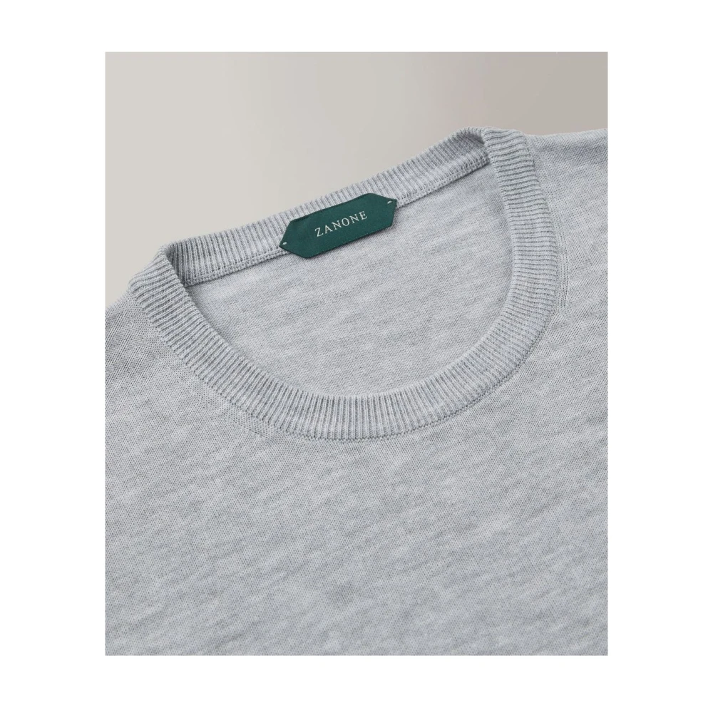 Zanone Grijze Melange Katoen Crepe Ronde Hals Trui Gray Heren