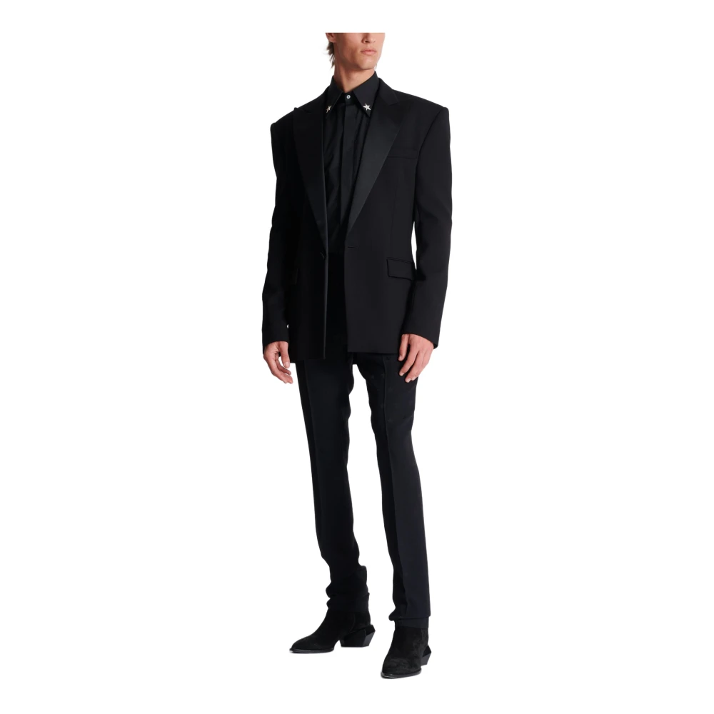 Balmain Dubbele Crepe Enkele-Knoop Jas Black Heren
